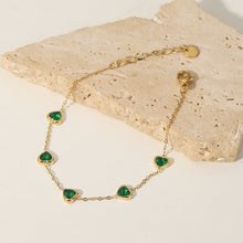 Load image into Gallery viewer, Women's Heart Bracelet Green Stainless Steel-Plated 18k Gold
