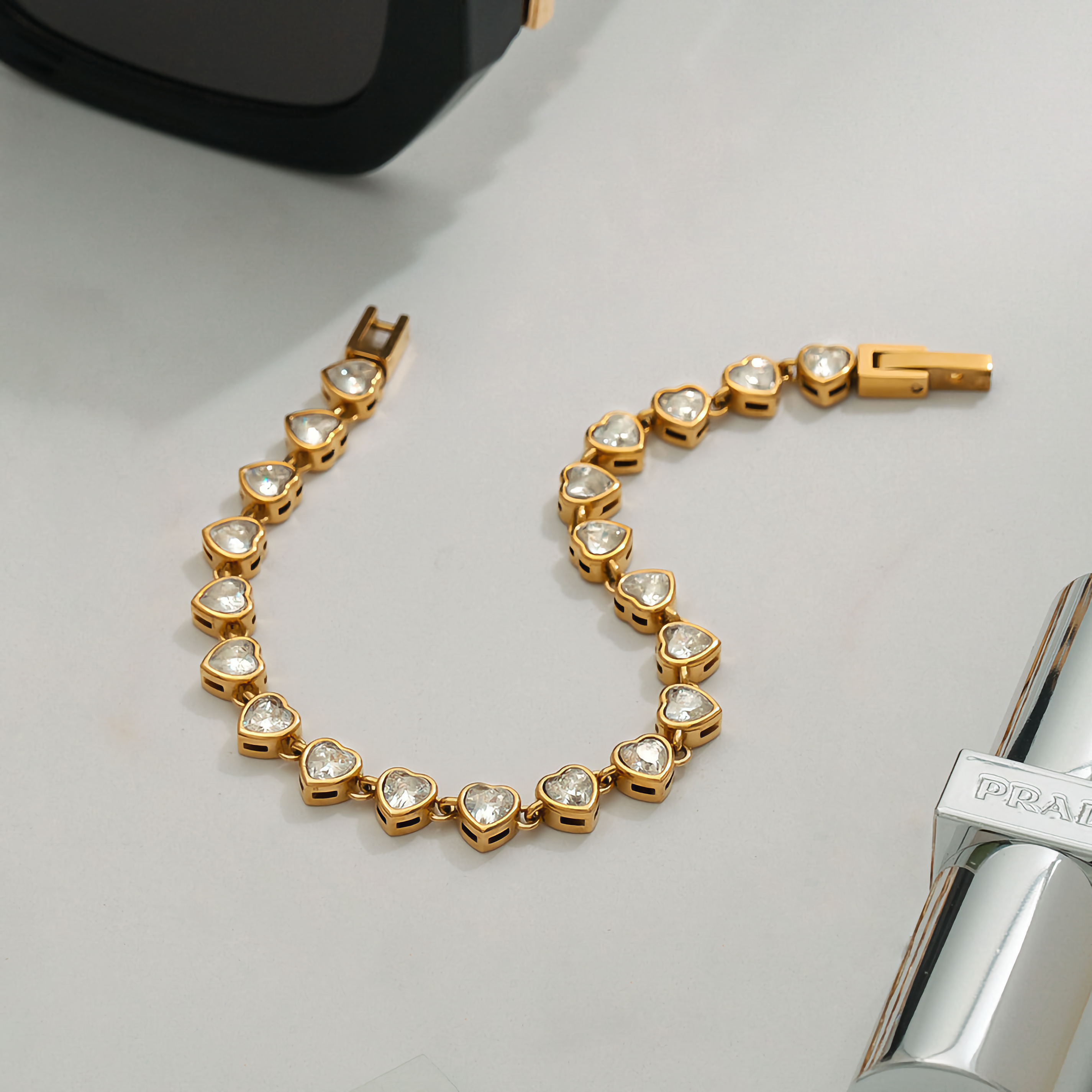 Women's Heart Shaped Tennis Bracelet Gold Stainless Steel