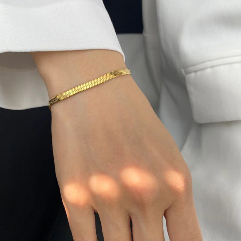 Women's Herringbone Bracelet Gold Stainless Steel