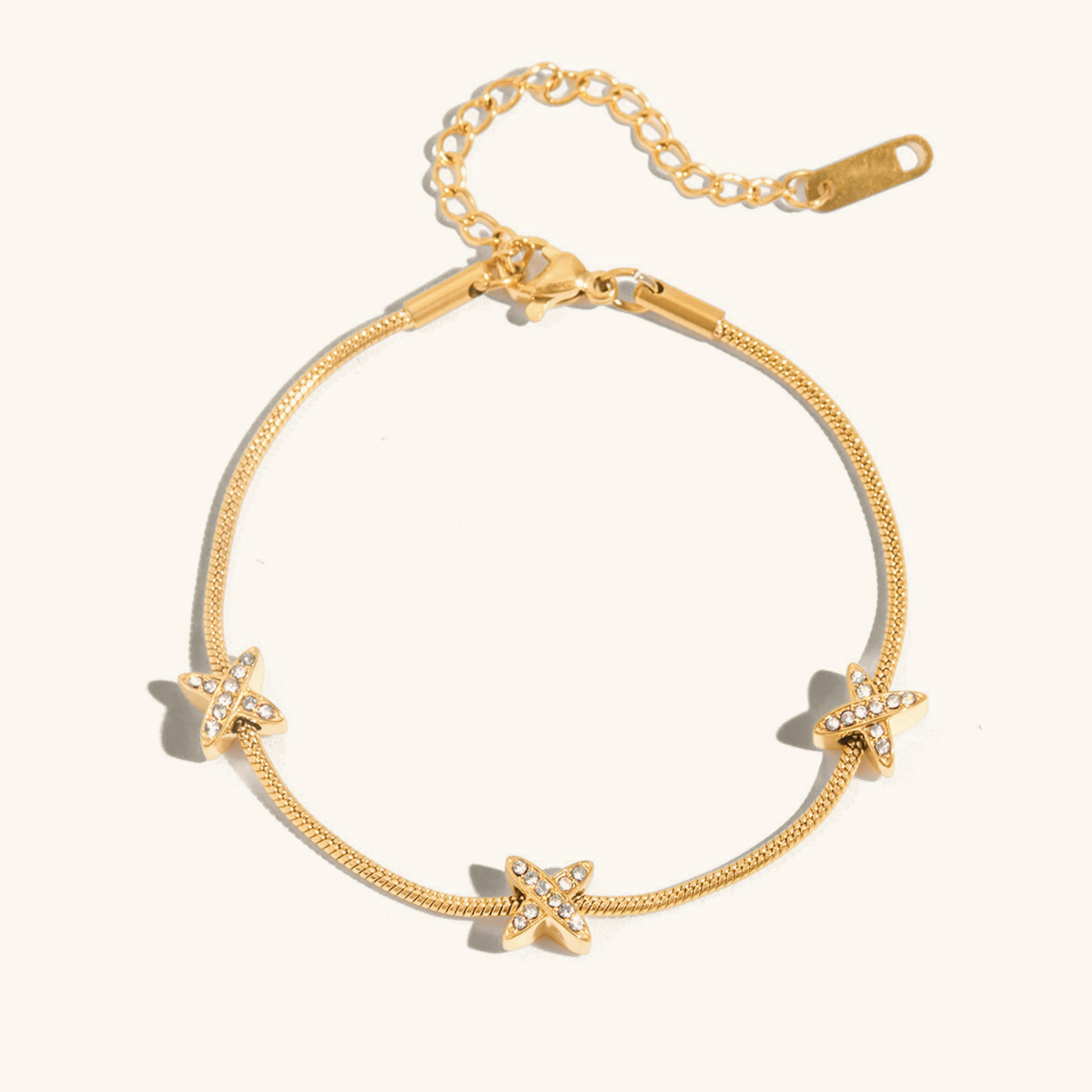 Women's Herringbone Bracelet Gold Stainless Steel with Diamond Simulants