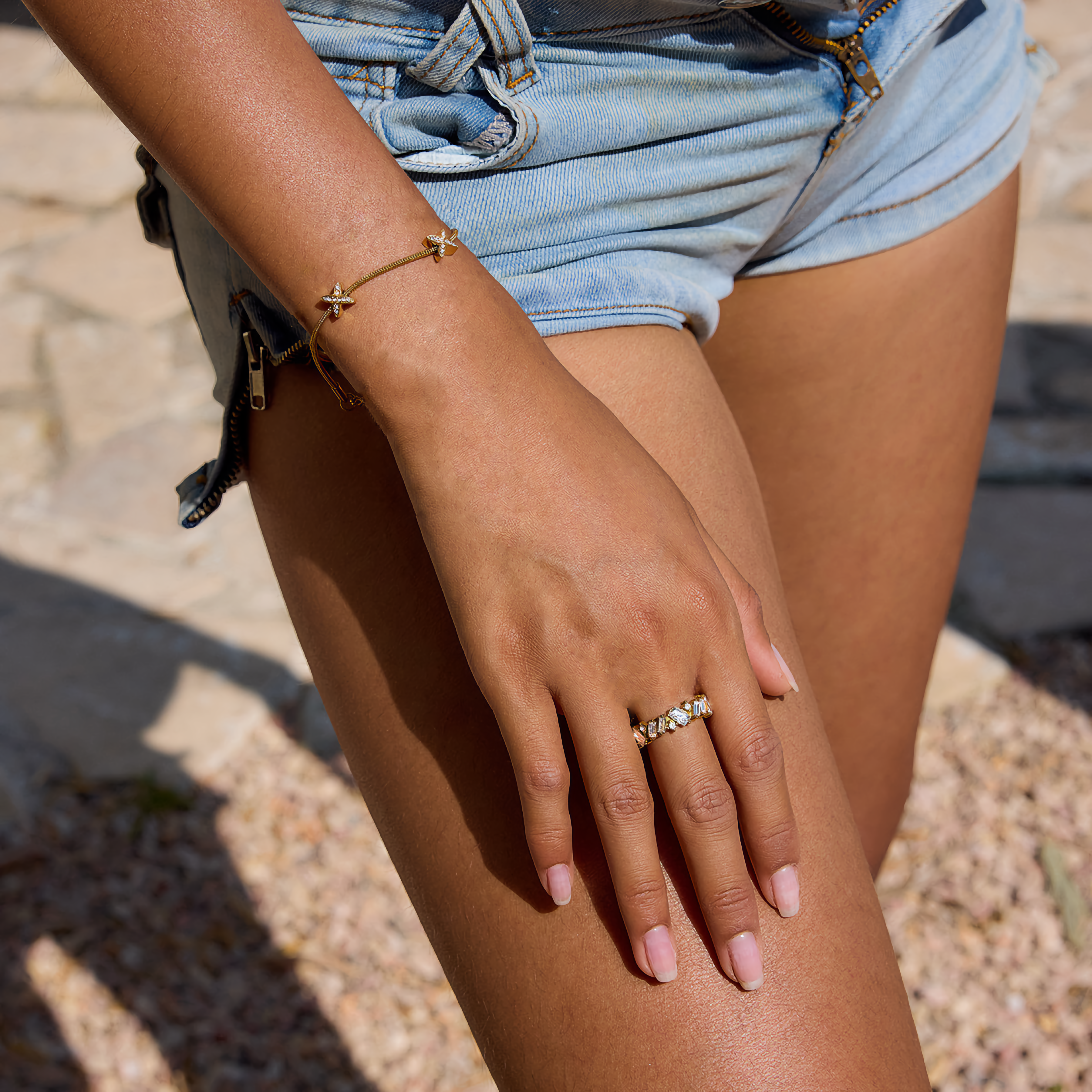 Women's Herringbone Bracelet Gold Stainless Steel with Diamond Simulants