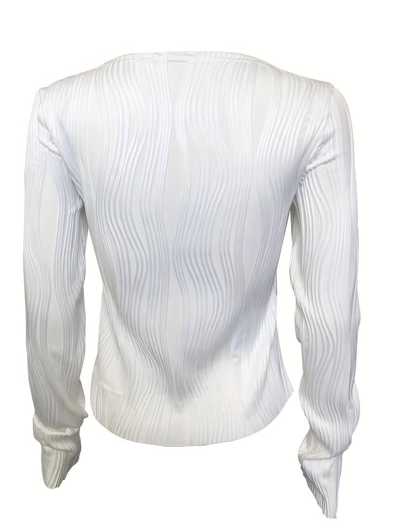 Women's High Neck Fitted Top with 3D Textured Pattern – Long Sleeve Stretch Fabric