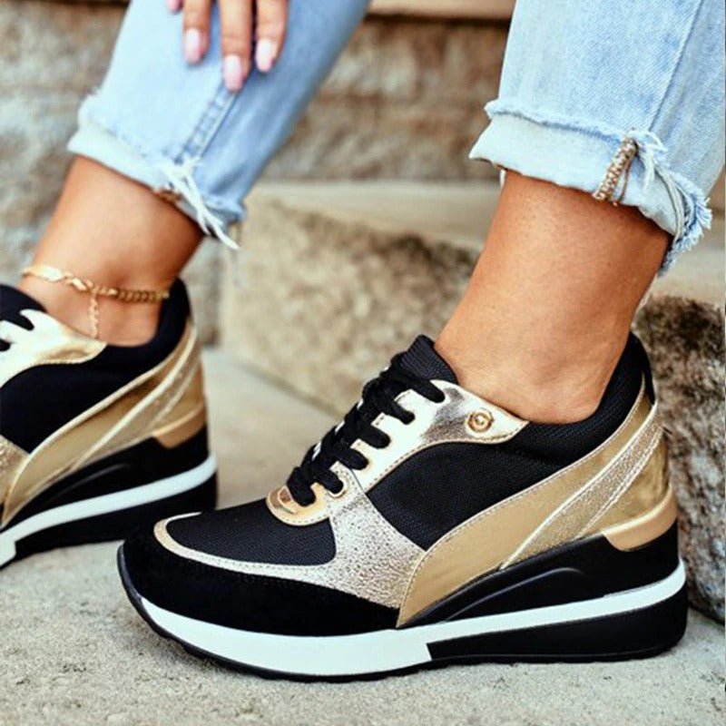 Women's Lace-Up Fashion Sneakers with Breathable Mesh and Faux Leather – Stylish Platform Sole