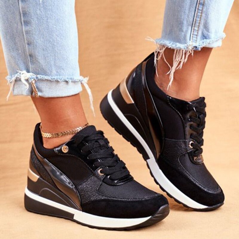 Women's Lace-Up Fashion Sneakers with Breathable Mesh and Faux Leather – Stylish Platform Sole