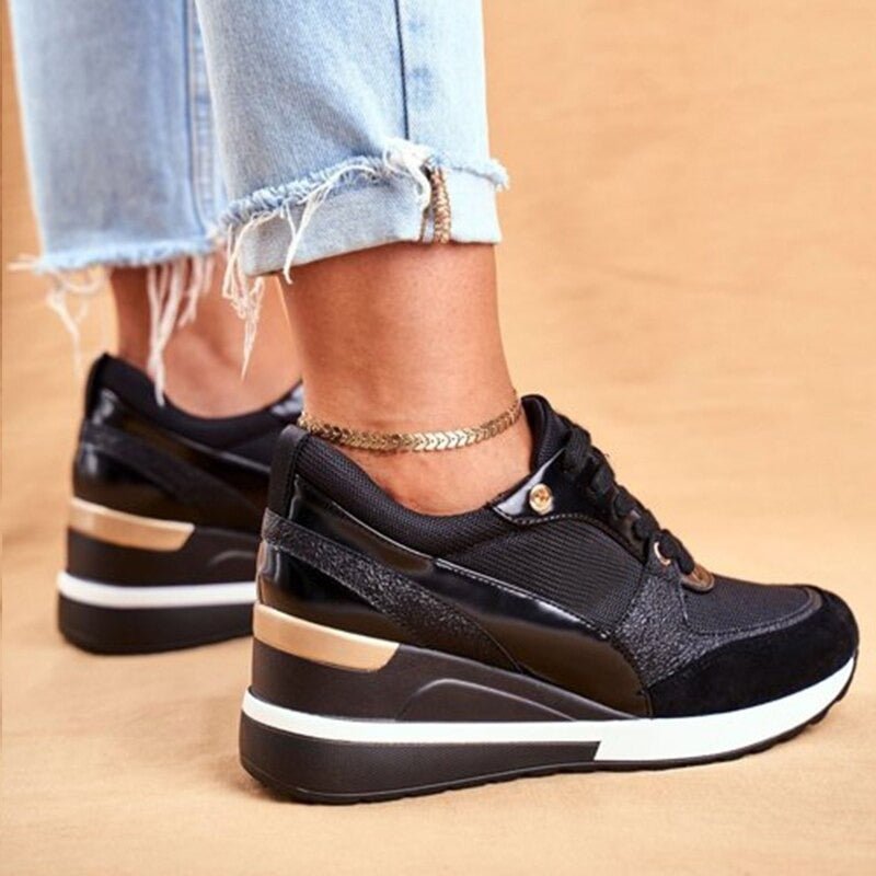 Women's Lace-Up Fashion Sneakers with Breathable Mesh and Faux Leather – Stylish Platform Sole