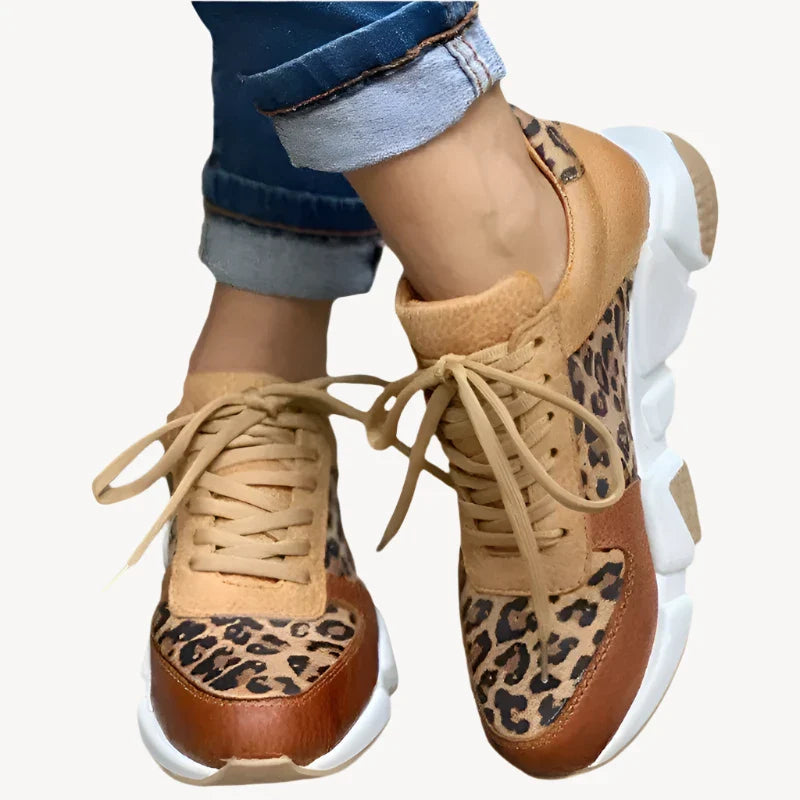 Women's Lace-Up Sneakers with Animal Print Accents and Cushioned Sole for Everyday Comfort