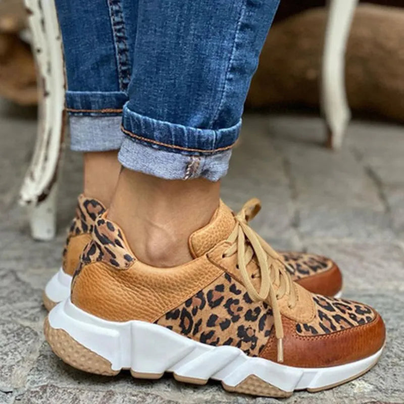 Women's Lace-Up Sneakers with Animal Print Accents and Cushioned Sole for Everyday Comfort