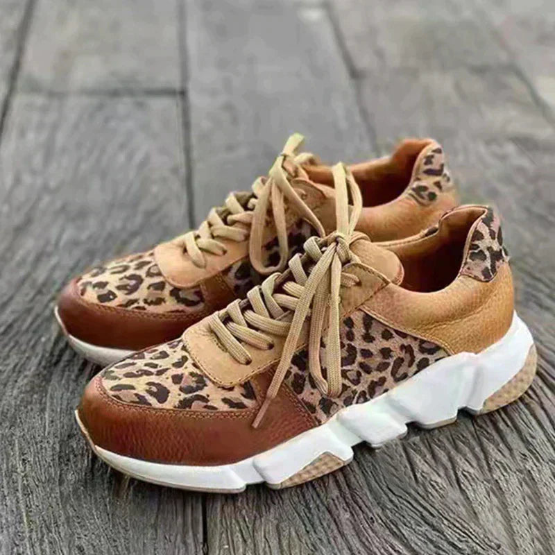 Women's Lace-Up Sneakers with Animal Print Accents and Cushioned Sole for Everyday Comfort