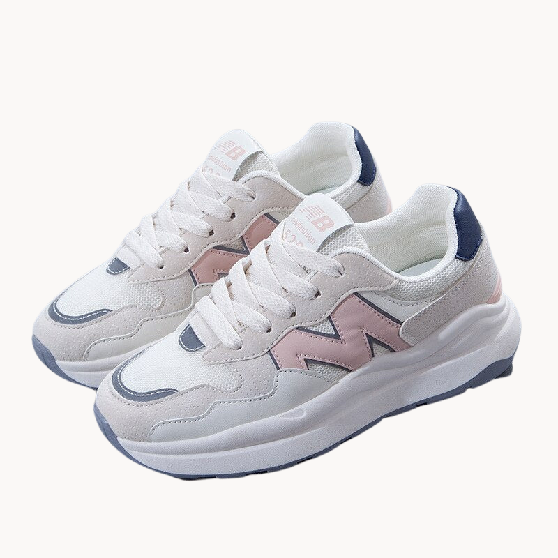 Women's Lace-Up Sneakers with Cushioned Sole – Suede and Mesh Casual Sneakers for Everyday Wear