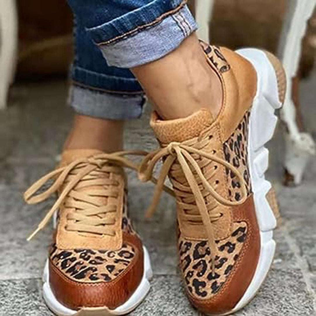 Women's Leopard Print Sneakers with Chunky Sole – Stylish Casual Footwear for Everyday Wear