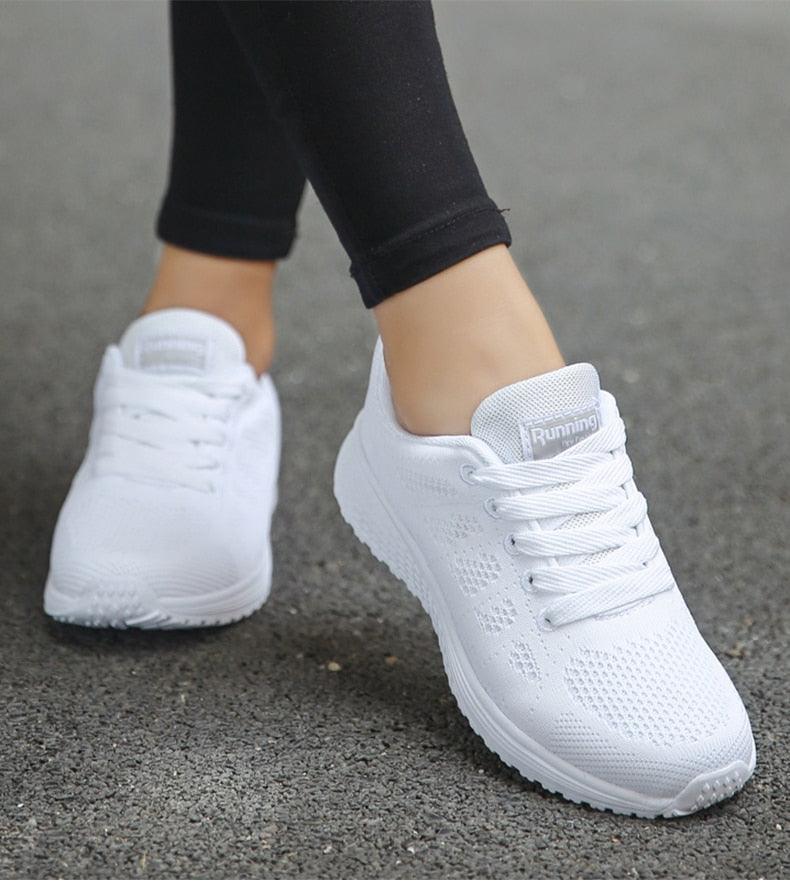 Women's Lightweight Breathable Slip-On Sneakers – Comfortable White Sneakers for Casual Wear and All-Day Support