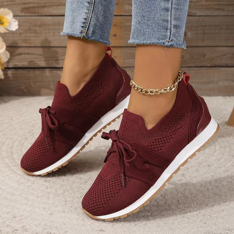 Women’s Lightweight Knit Sneakers – Breathable Slip-On Design with Lace-Up Detail