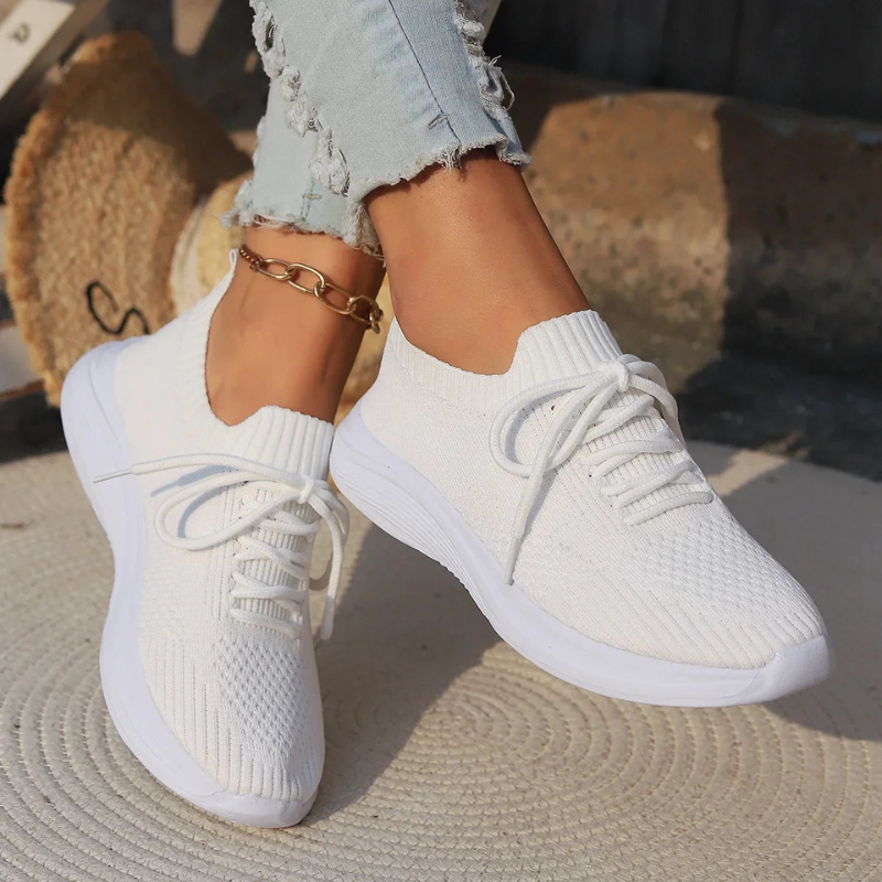 Women's Lightweight Knitted Sneakers – Slip-On Lace-Up Casual Shoes for Everyday Wear