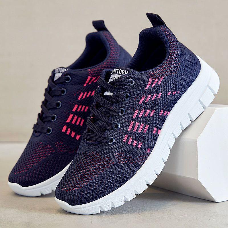 Women's Lightweight Lace-Up Sneakers with Breathable Knit and Cushioned Sole