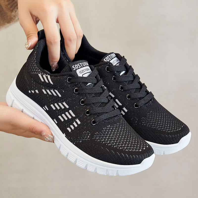 Women's Lightweight Lace-Up Sneakers with Breathable Knit and Cushioned Sole