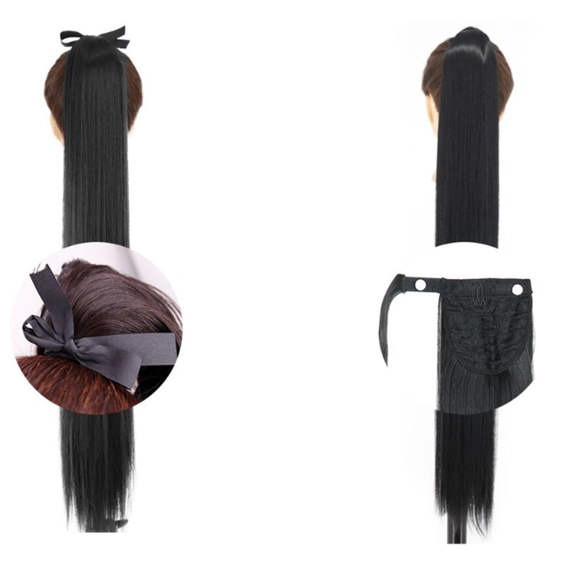 Women's Long Straight Ponytail Hair Extension Black High-Temperature Fiber