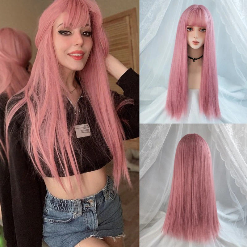 Women's Long Straight Wig Bright Color High-Temperature Fiber