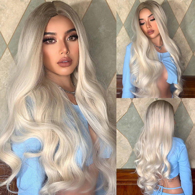 Women's Long Wavy Wig Purple Gray Ombre High-Temperature Fiber