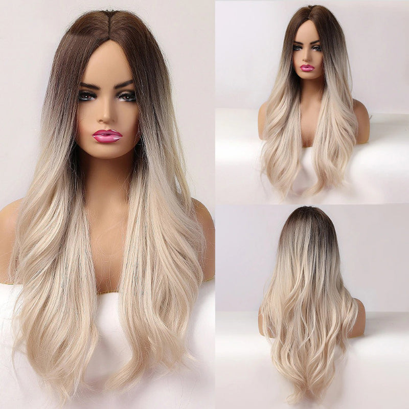 Women's Long Wavy Wig Purple Gray Ombre High-Temperature Fiber