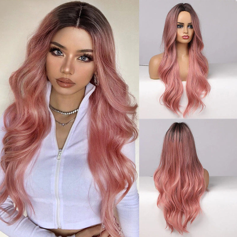 Women's Long Wavy Wig Purple Gray Ombre High-Temperature Fiber