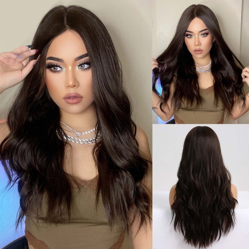 Women's Long Wavy Wig Purple Gray Ombre High-Temperature Fiber