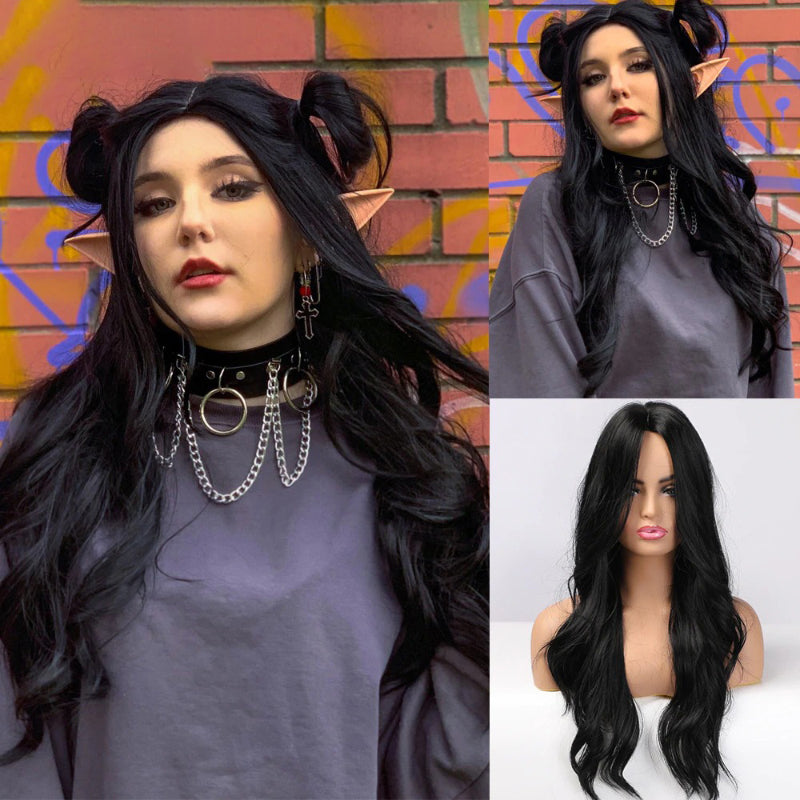 Women's Long Wavy Wig Purple Gray Ombre High-Temperature Fiber