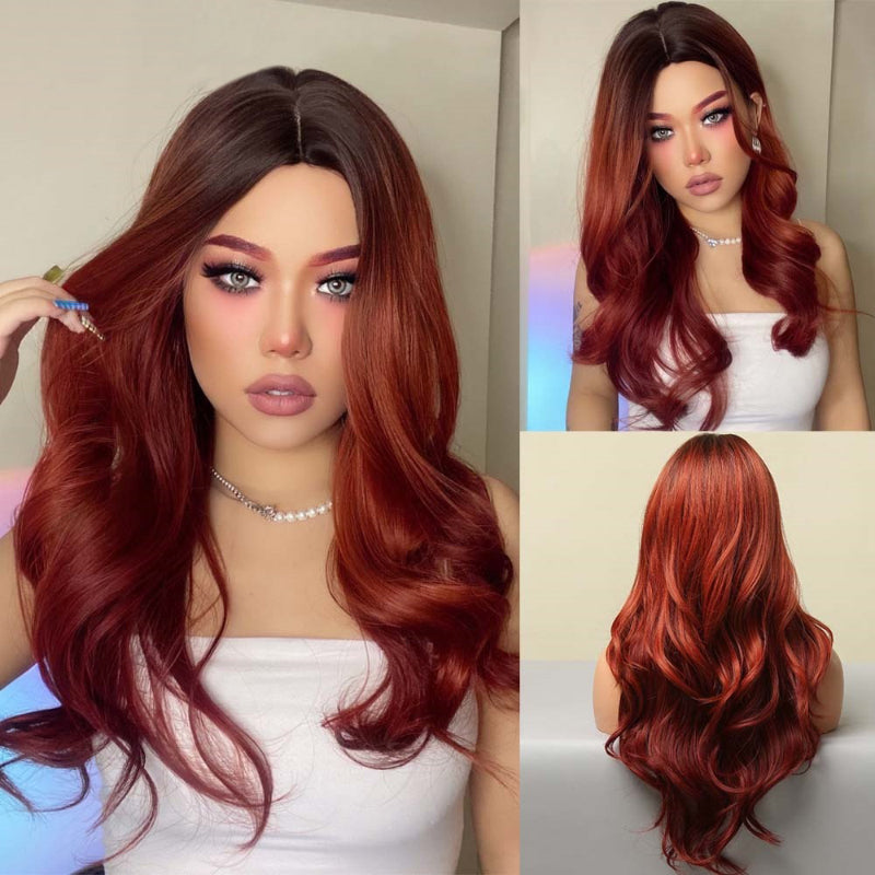 Women's Long Wavy Wig Purple Gray Ombre High-Temperature Fiber