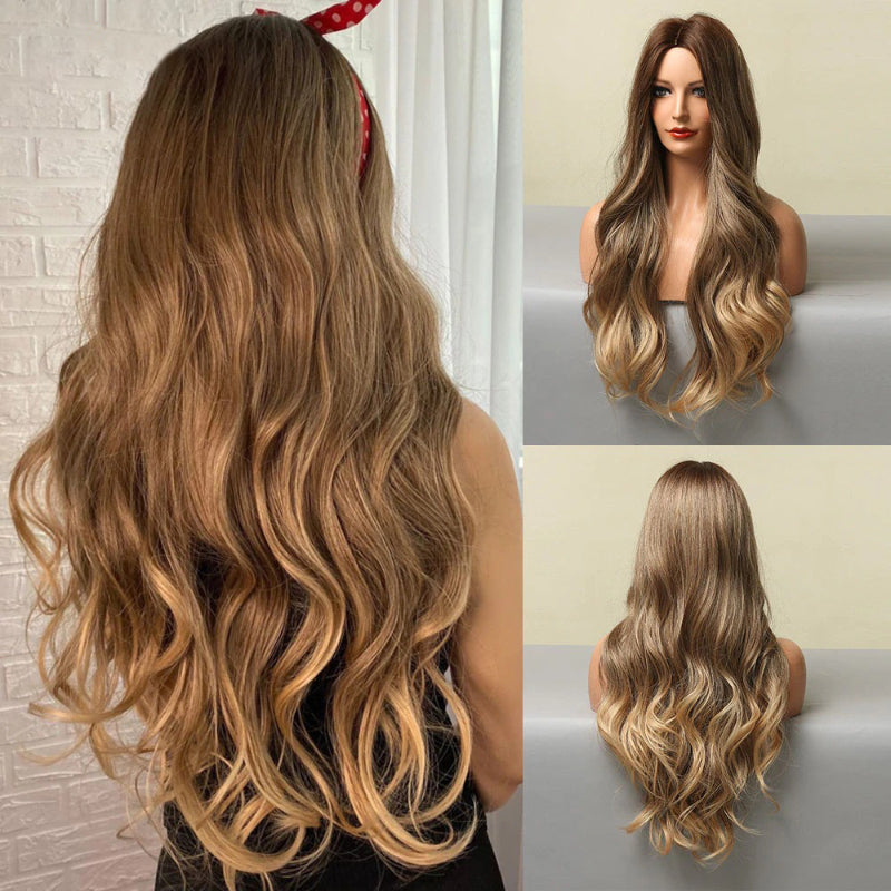 Women's Long Wavy Wig Purple Gray Ombre High-Temperature Fiber