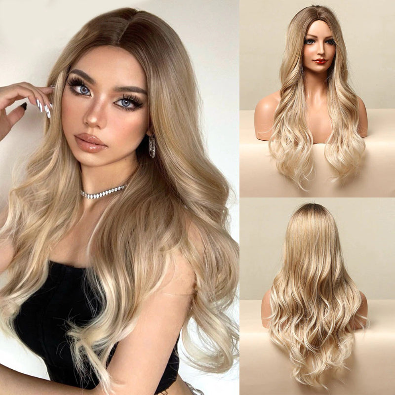 Women's Long Wavy Wig Purple Gray Ombre High-Temperature Fiber