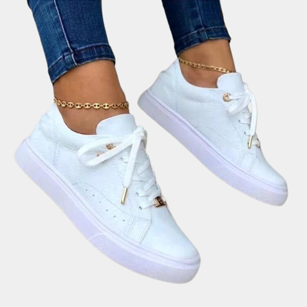 Women's Low-Top Fashion Sneakers with Embossed Floral Pattern and Lace-Up Design