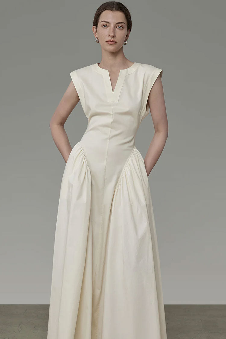 Women's Maxi Dress Apricot Cotton Blend with Ruffle Detail