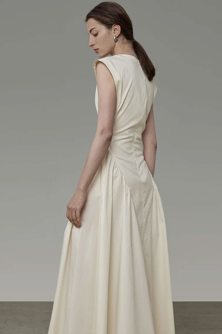 Women's Maxi Dress Apricot Cotton Blend with Ruffle Detail