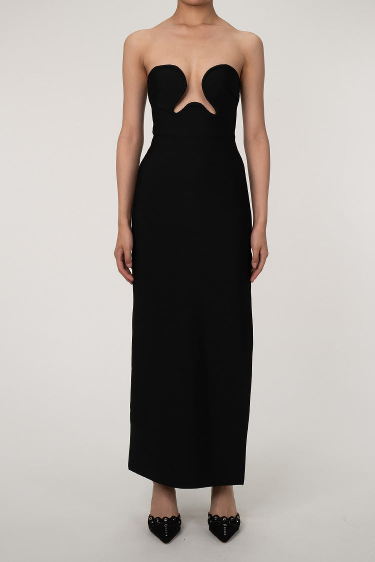 Women's Maxi Dress Black Bandage Fabric High Slit