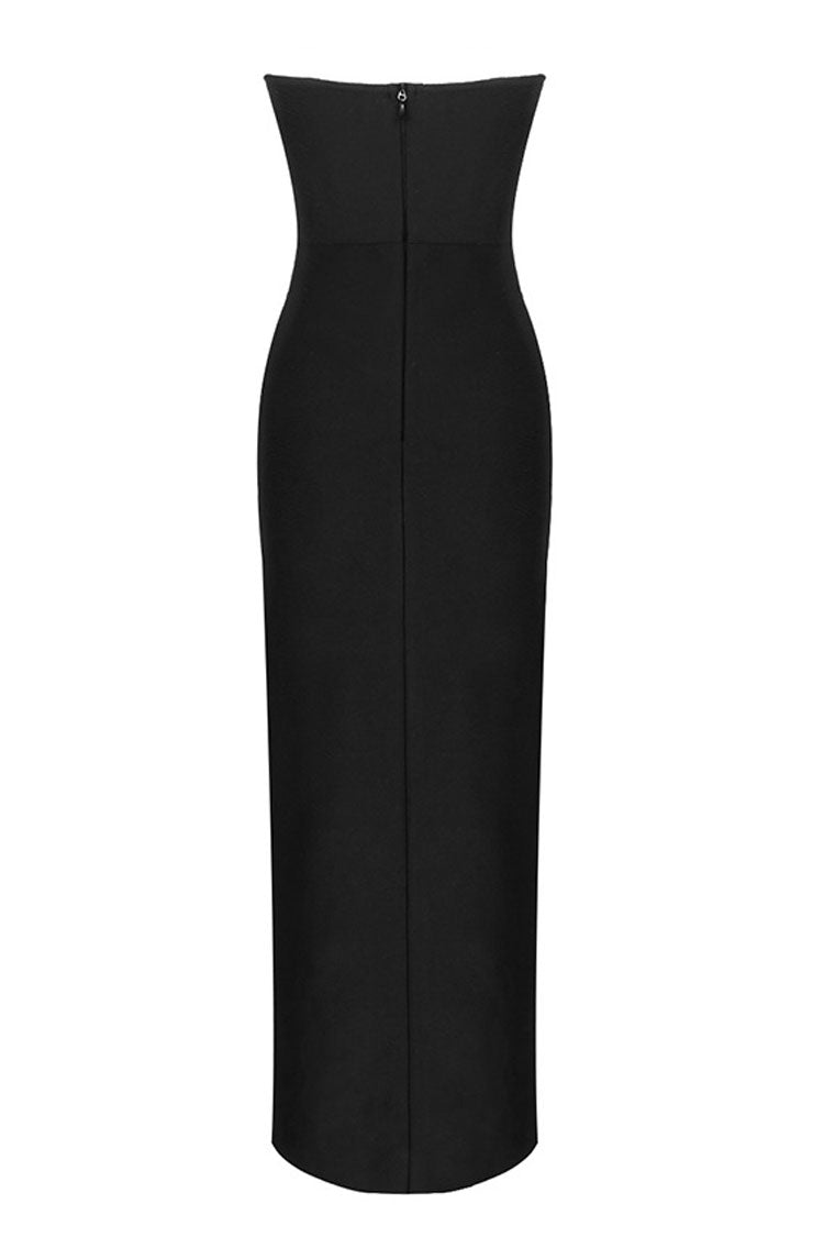 Women's Maxi Dress Black Bandage Fabric High Slit