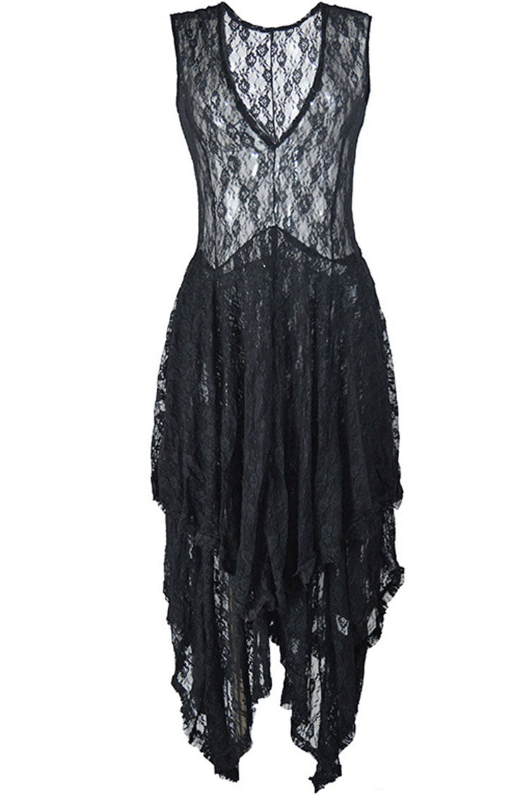 Women's Maxi Dress Black Lace Asymmetric Ruffle