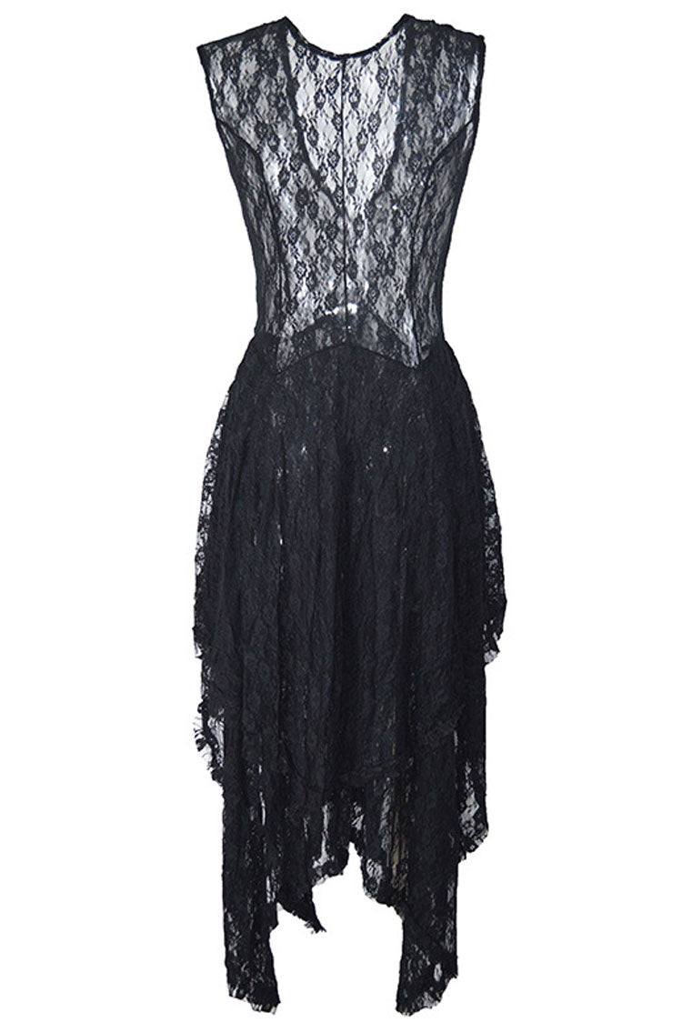 Women's Maxi Dress Black Lace Asymmetric Ruffle