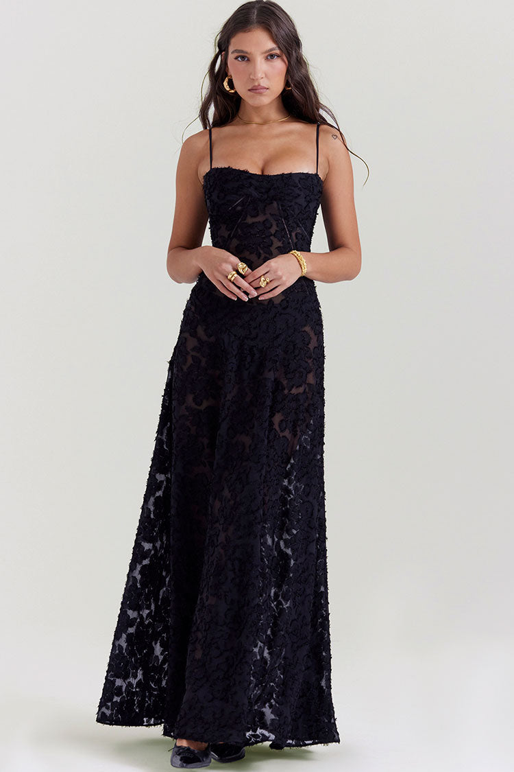 Women's Maxi Dress Black Lace Polyester