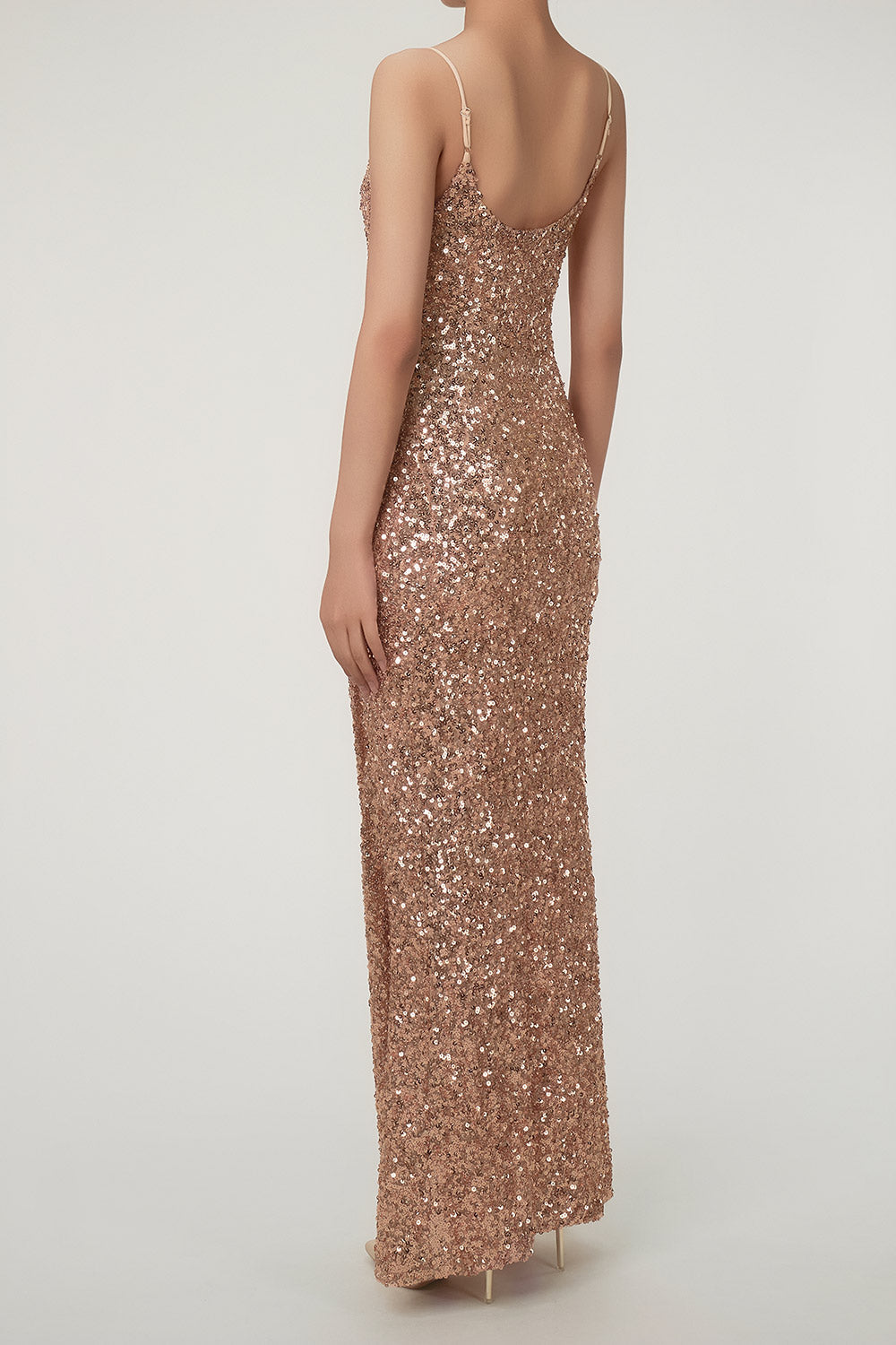 Women's Maxi Dress Bronze Gold Sequin Polyester with Thigh-High Split