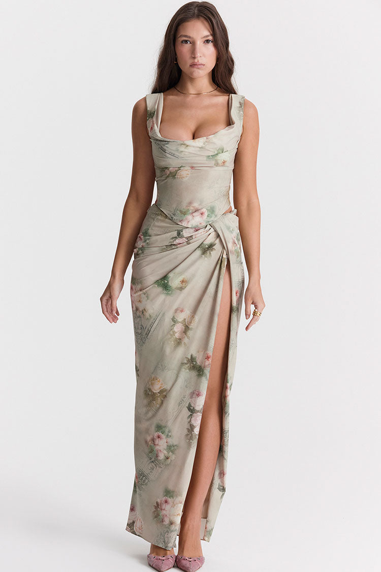 Women's Maxi Dress Floral Chiffon Two Piece