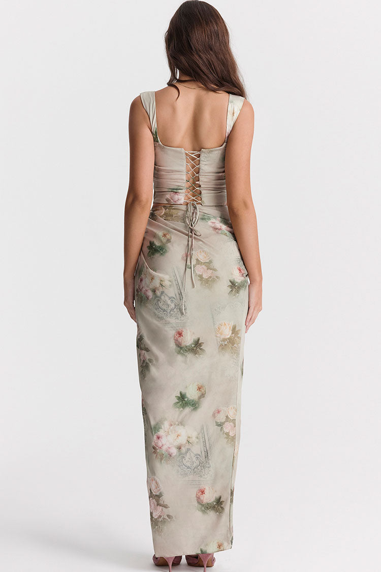 Women's Maxi Dress Floral Chiffon Two Piece