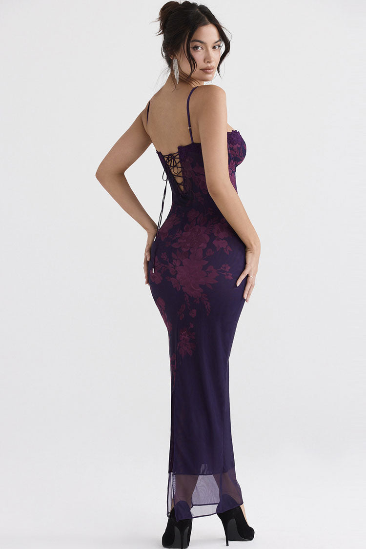 Women's Maxi Dress Floral Purple Lace Mesh