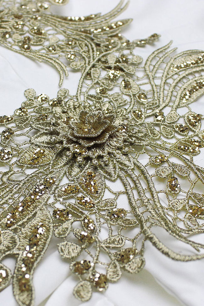 Women's Maxi Dress White Polyester Floral Applique High Slit