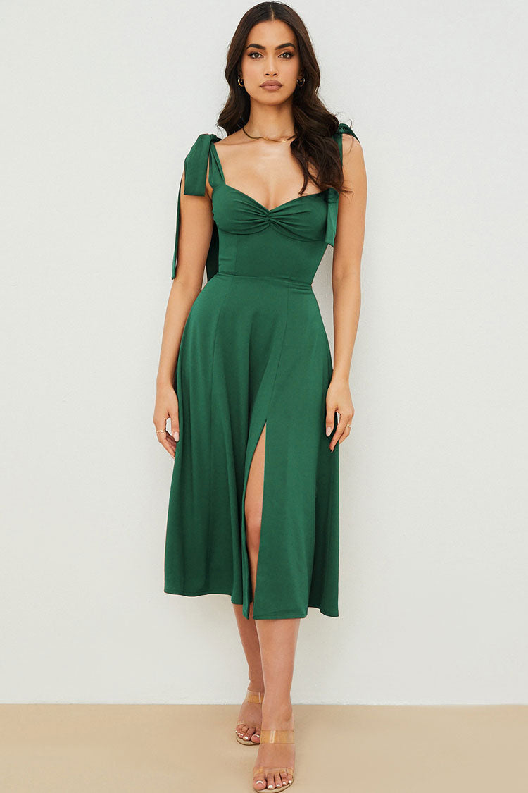 Women's Midi Dress Emerald Green Cotton Fit & Flare