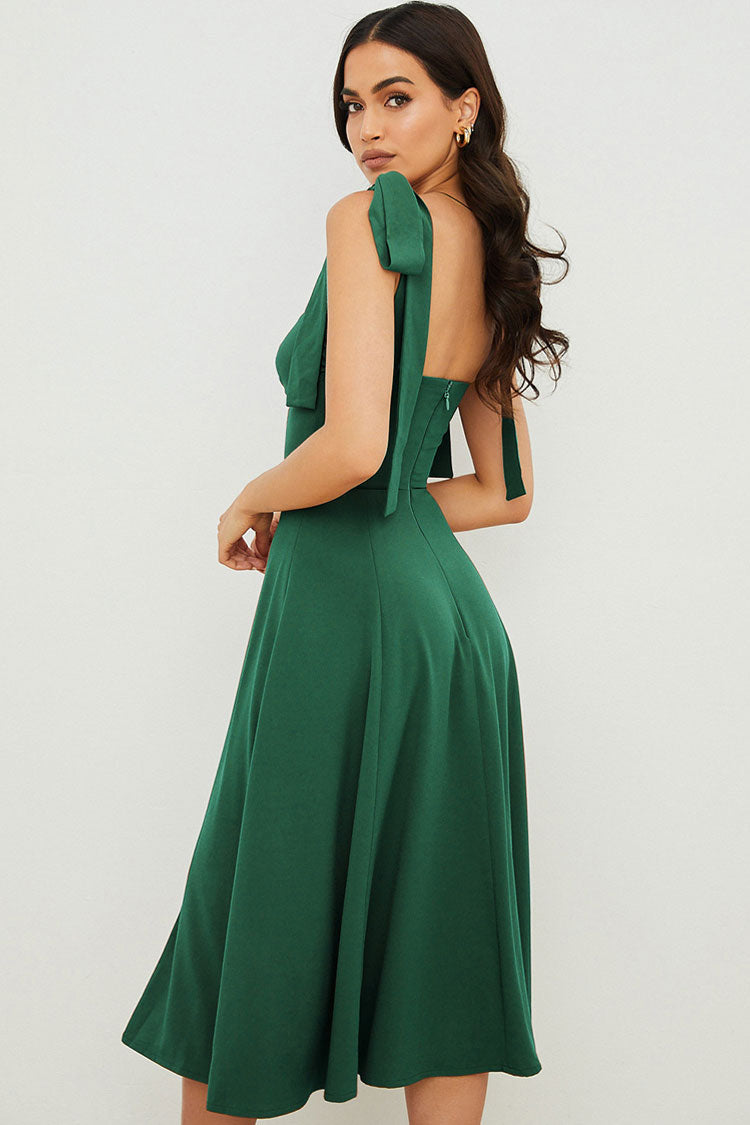 Women's Midi Dress Emerald Green Cotton Fit & Flare