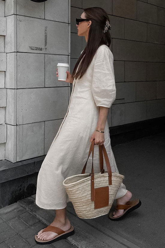 Women's Midi Dress Off White Linen Blend