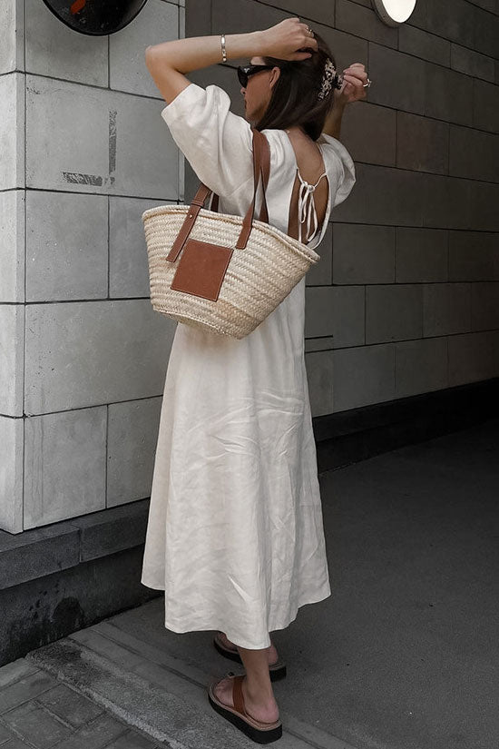 Women's Midi Dress Off White Linen Blend