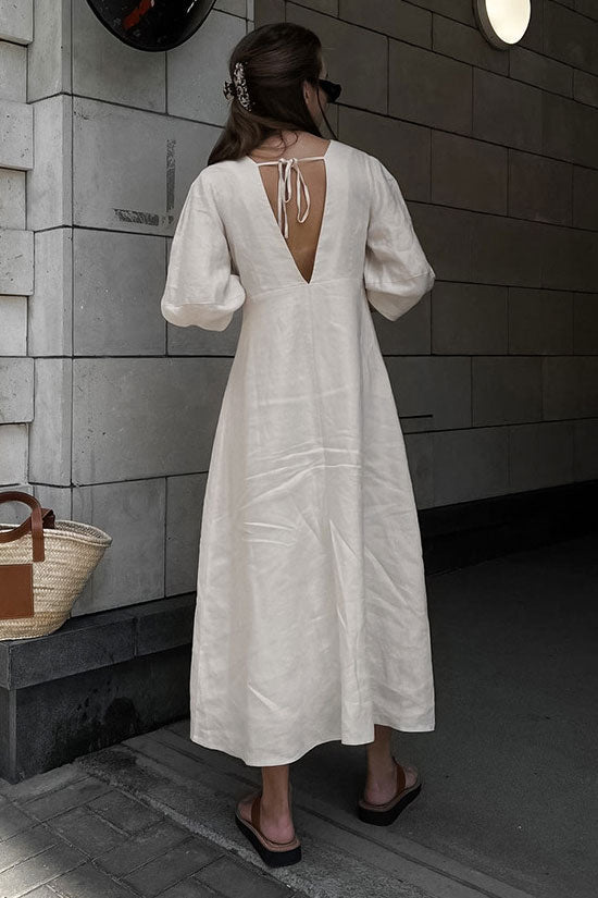 Women's Midi Dress Off White Linen Blend