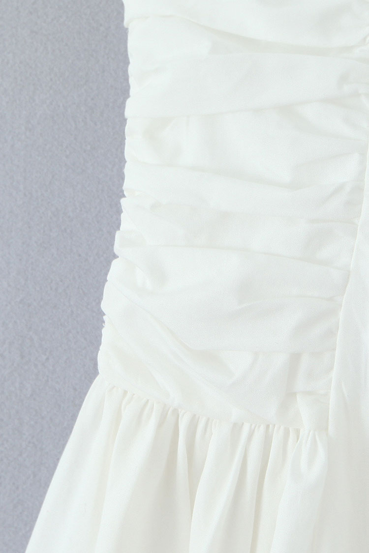 Women's Midi Dress White Cotton Strapless Fit and Flare