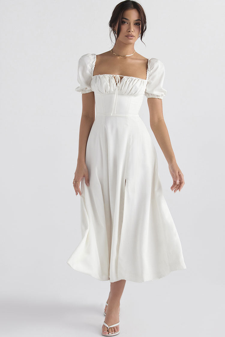 Women's Midi Dress White Polyester Off Shoulder