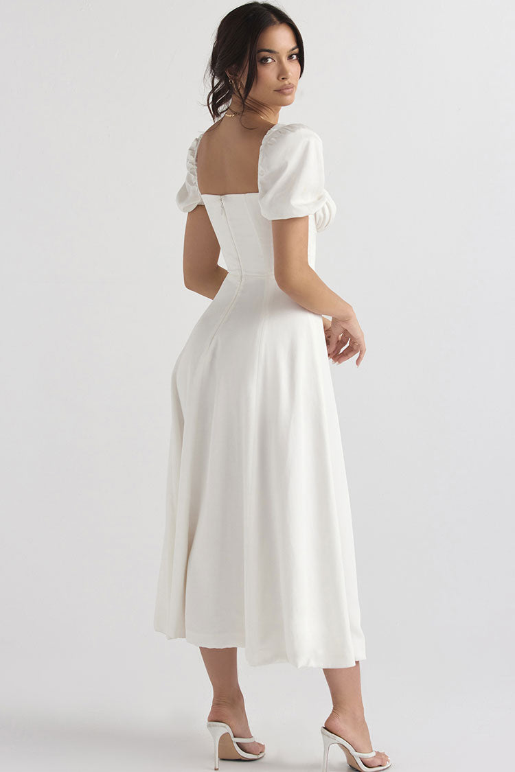 Women's Midi Dress White Polyester Off Shoulder